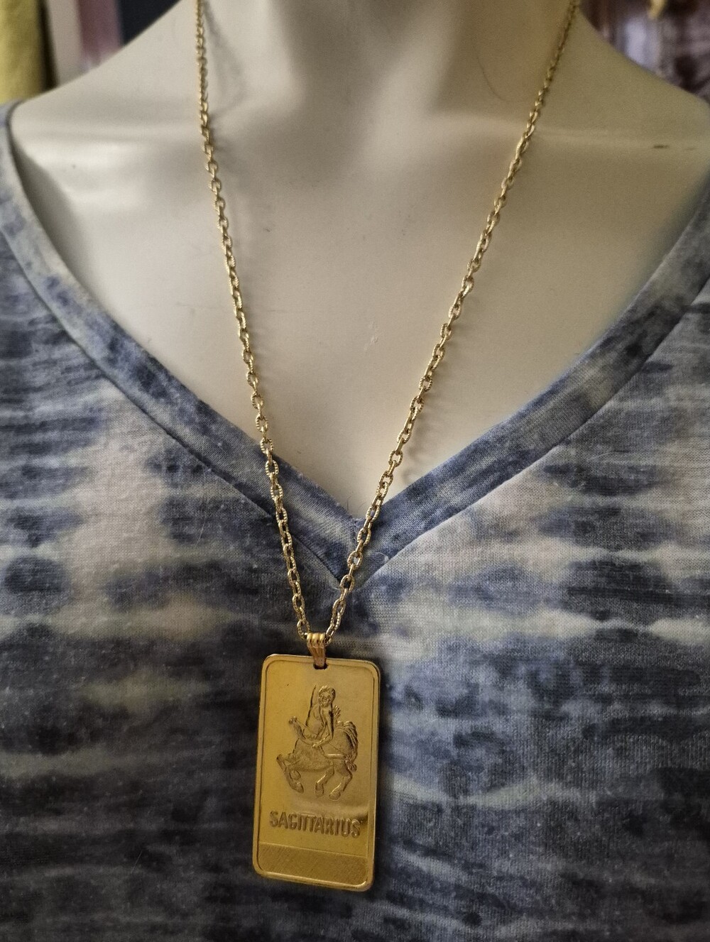 Gold Tone Zodiac Sagittarius Pendant Necklace
